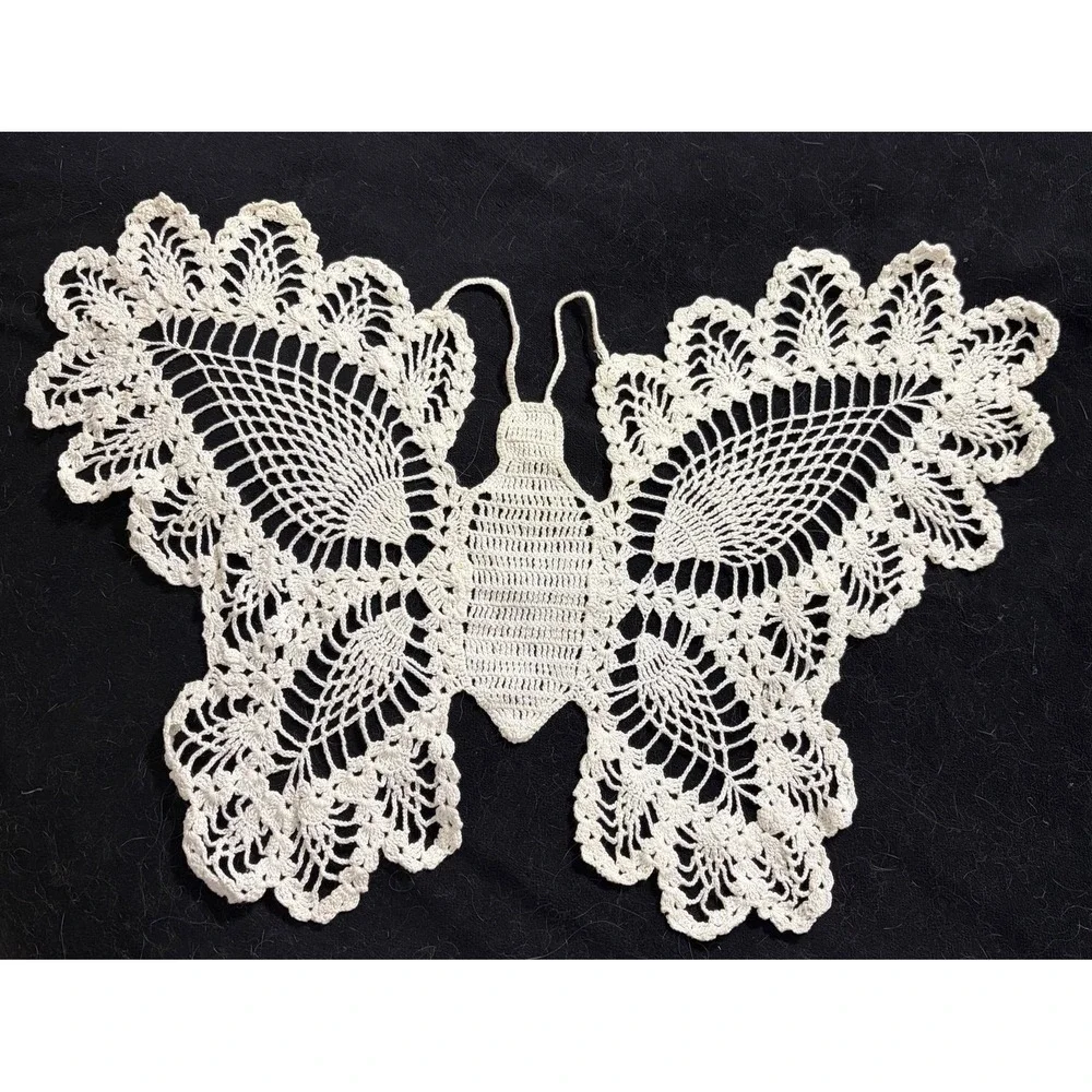 Vintage large white crochet butterfly 24
